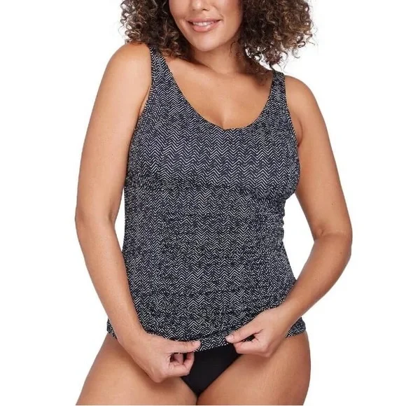 NWT Artesands Zig Zag Raphael E-F Cup Underwire Tankini Top Black
